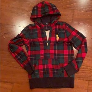 plaid zip up polo hooded sweater